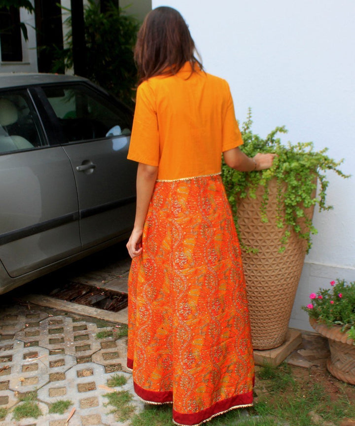 anokherang Combos Mustard Rang Paneled Floor Length Kurti