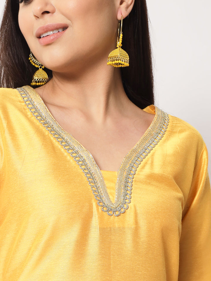 anokherang Combos Mustard Smiles Straight Kurti with Pants