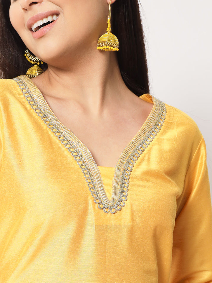 anokherang Combos Mustard Smiles Straight Kurti with Pants and Dupatta