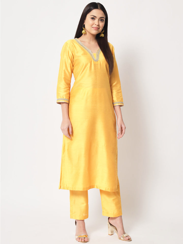 anokherang Combos Mustard Smiles Straight Kurti with Pants and Dupatta