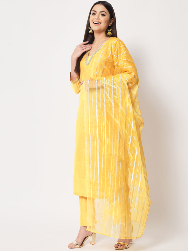 anokherang Combos Mustard Smiles Straight Kurti with Pants and Dupatta