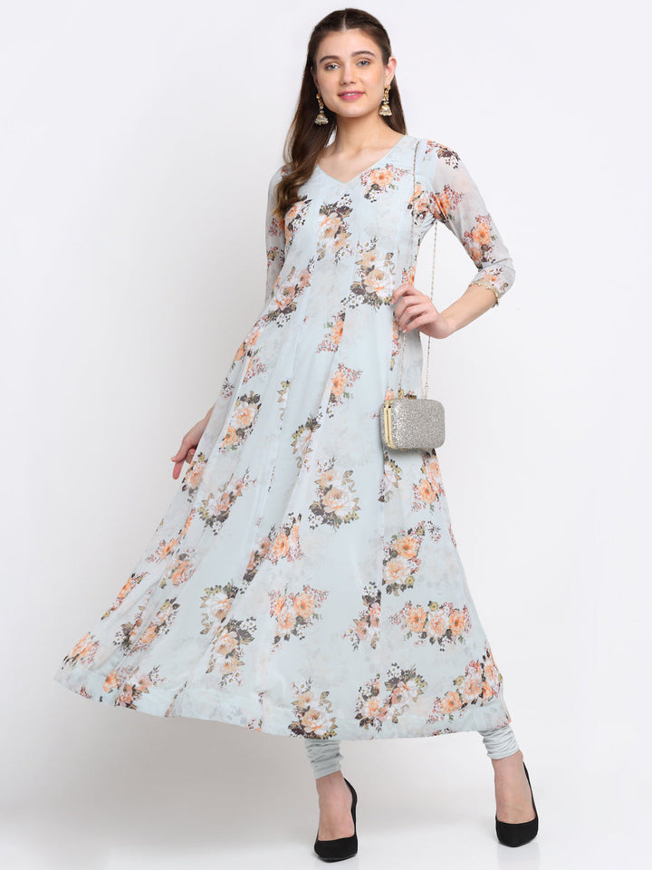 anokherang Combos Mystical Peach Floral Anarkali with Churidaar