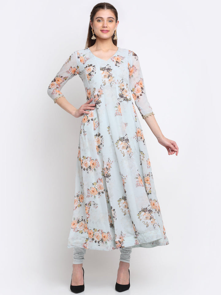 Mystical Peach Floral Anarkali with Churidaar – anokherang