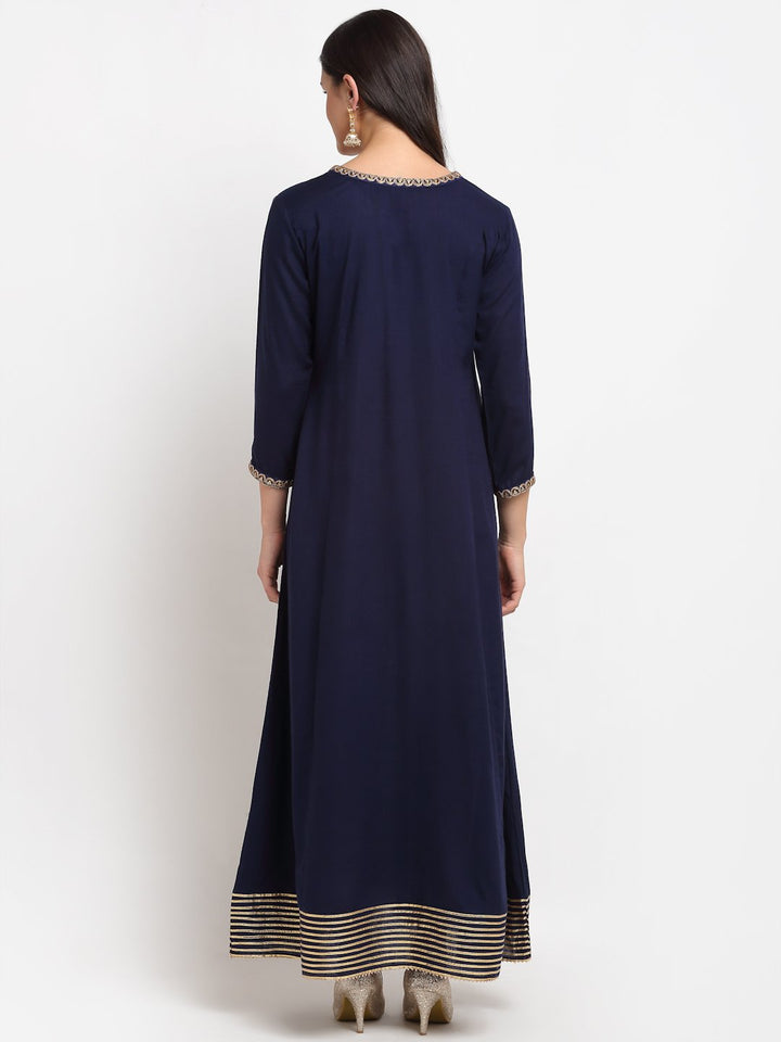 anokherang Combos Natural Navy Blue Gota Embroidered Floor Length Kurti