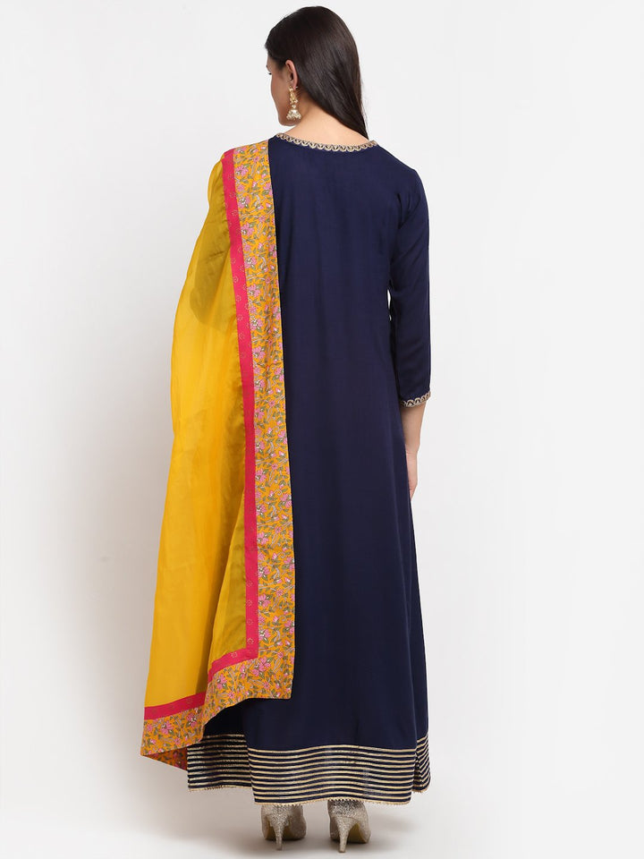 anokherang Combos Natural Navy Blue Gota Embroidered Floor Length Kurti and Organza Dupatta