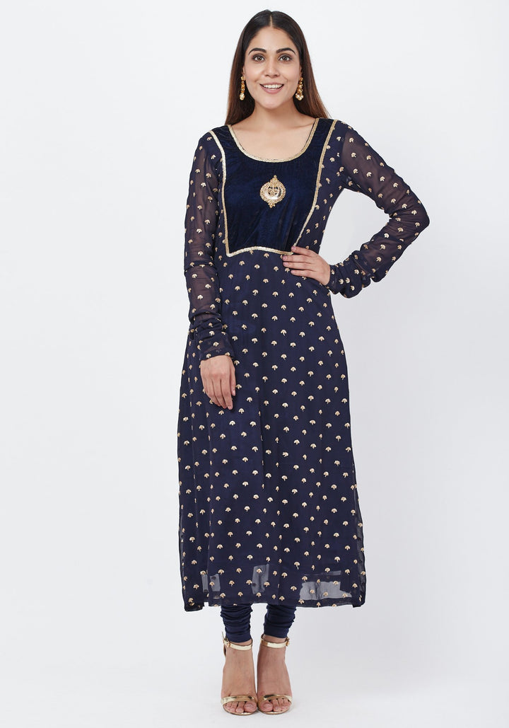 anokherang Combos Navy Blue Sequence Anarkali with Churidaar