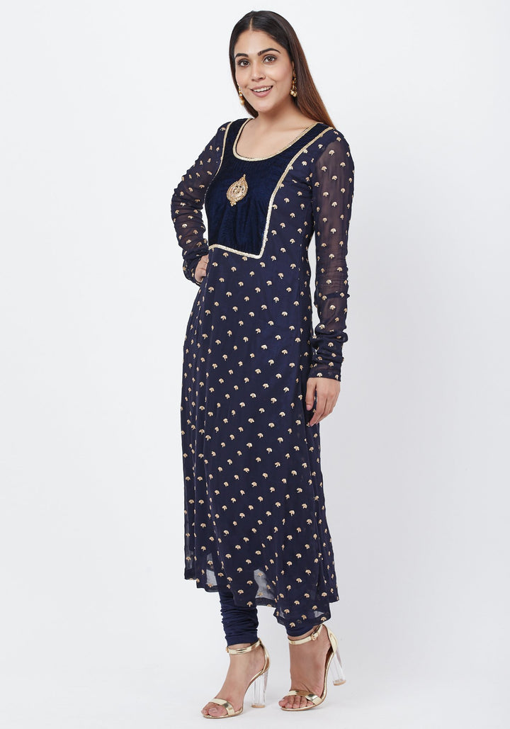 anokherang Combos Navy Blue Sequence Anarkali with Churidaar