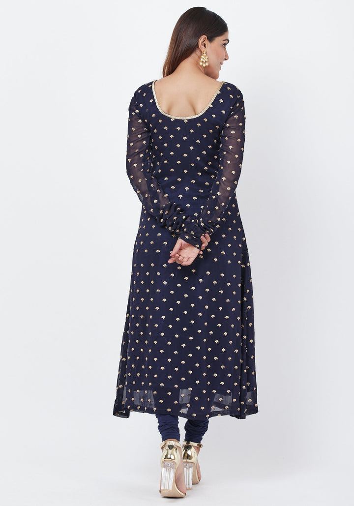 anokherang Combos Navy Blue Sequence Anarkali with Churidaar