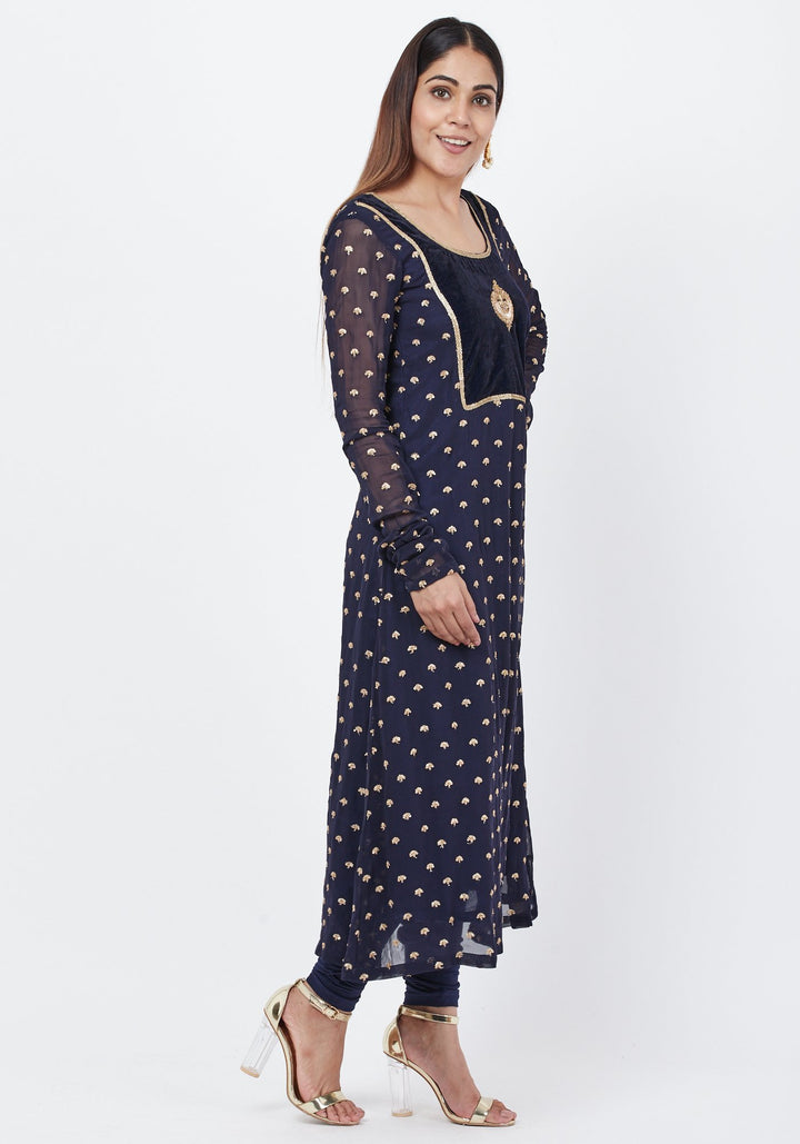 anokherang Combos Navy Blue Sequence Anarkali with Churidaar
