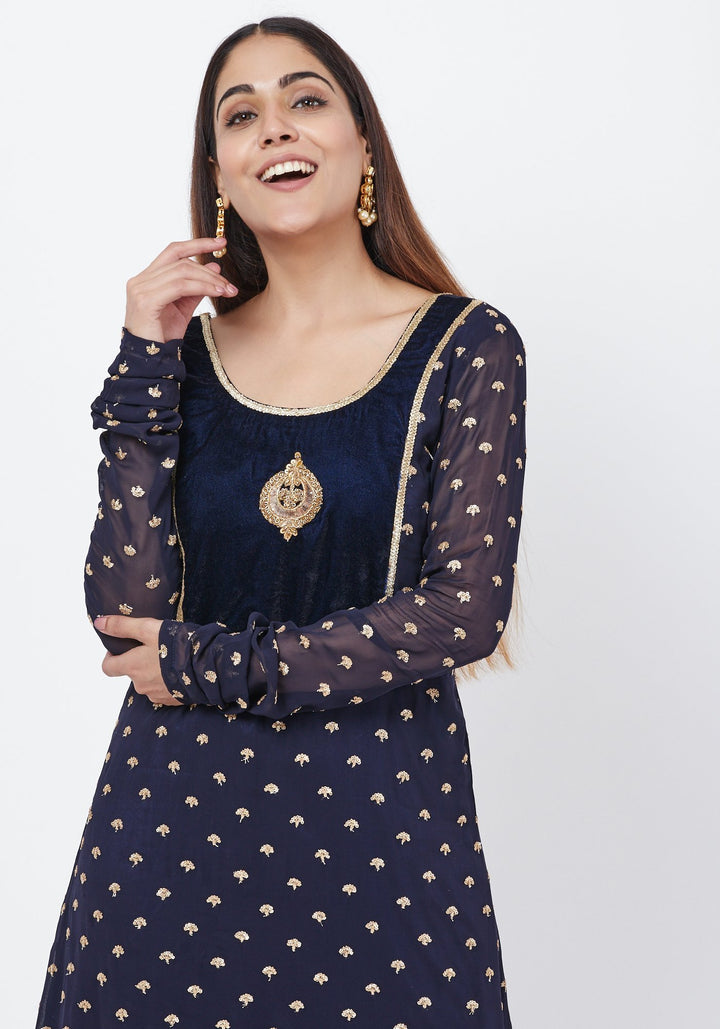 anokherang Combos Navy Blue Sequence Anarkali with Churidaar