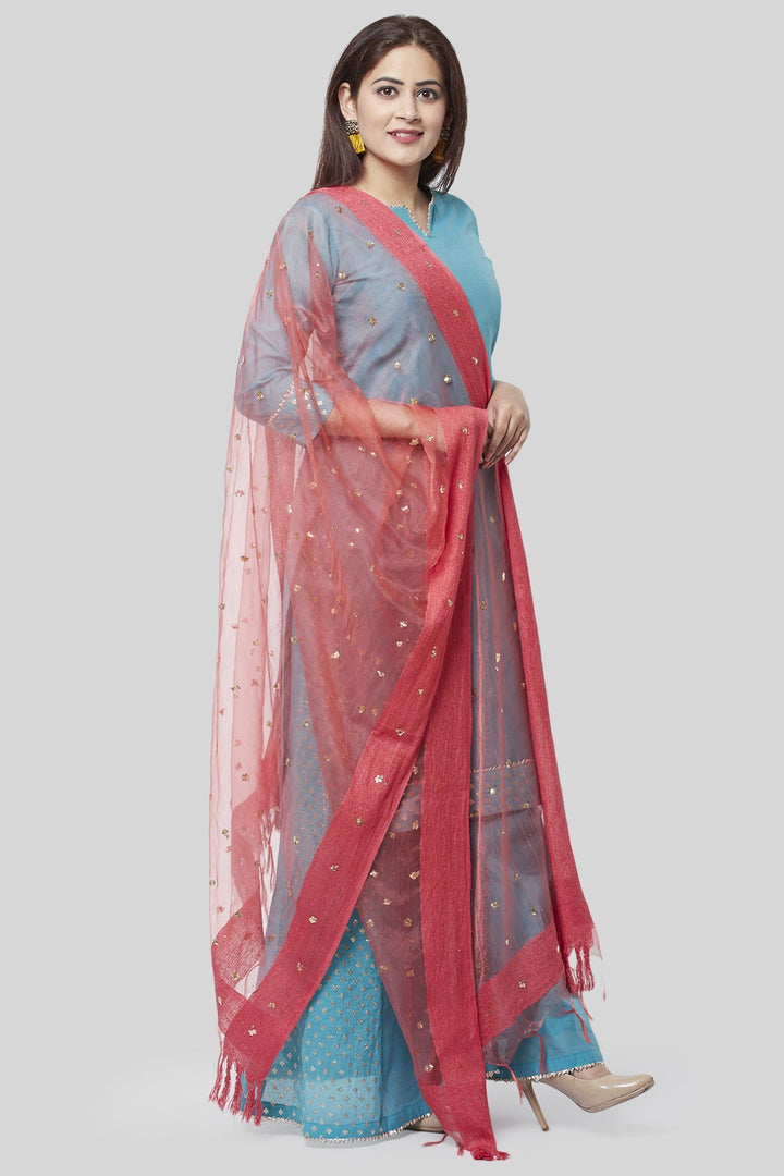anokherang Combos Noor Blue Straight Kurti with Golden Weaved Kalidar Palazzo and Sequenced Dupatta