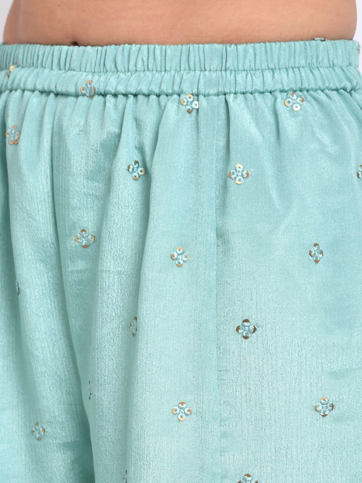 anokherang Combos Ocean Blue Embroidered Gotta Short Kurti with Kalidaar Palazzo and Sequin Dupatta