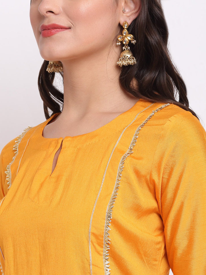 anokherang Combos Ochre Yellow Short Kurti With Shaded Sharara and Embroidered Organza Dupatta