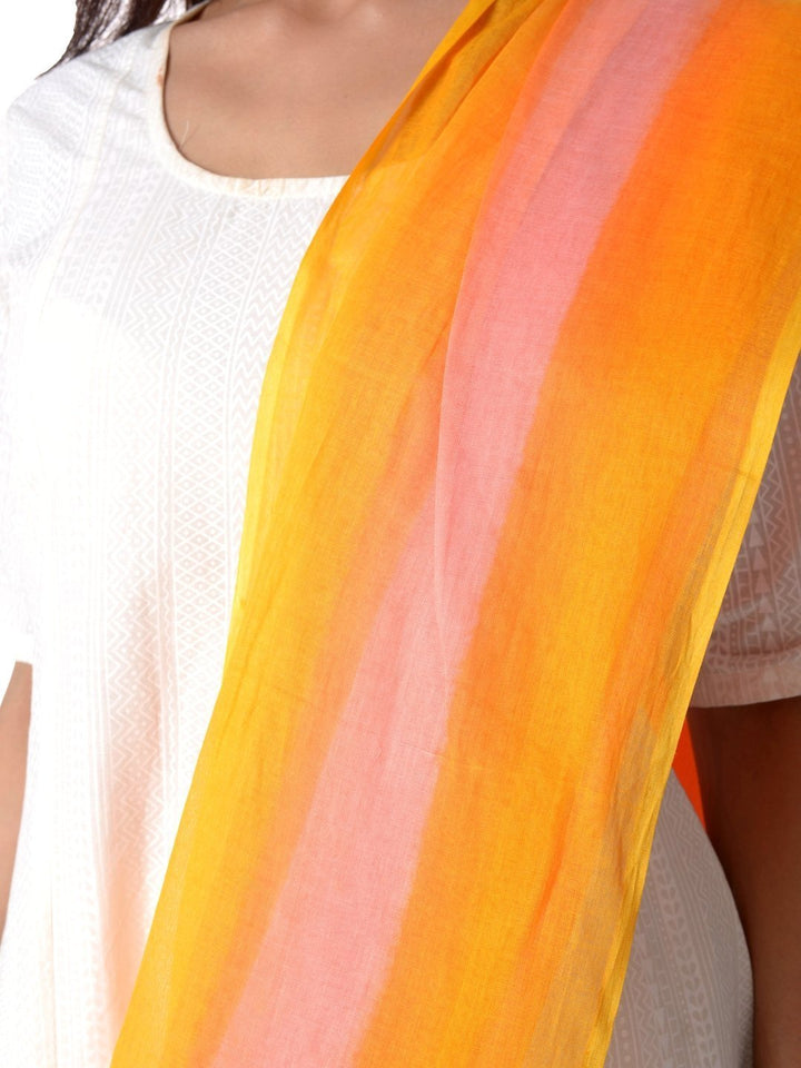 anokherang Combos Off-White Anarkali with Churidaar & Cotton Pink & Yellow Striped Dupatta