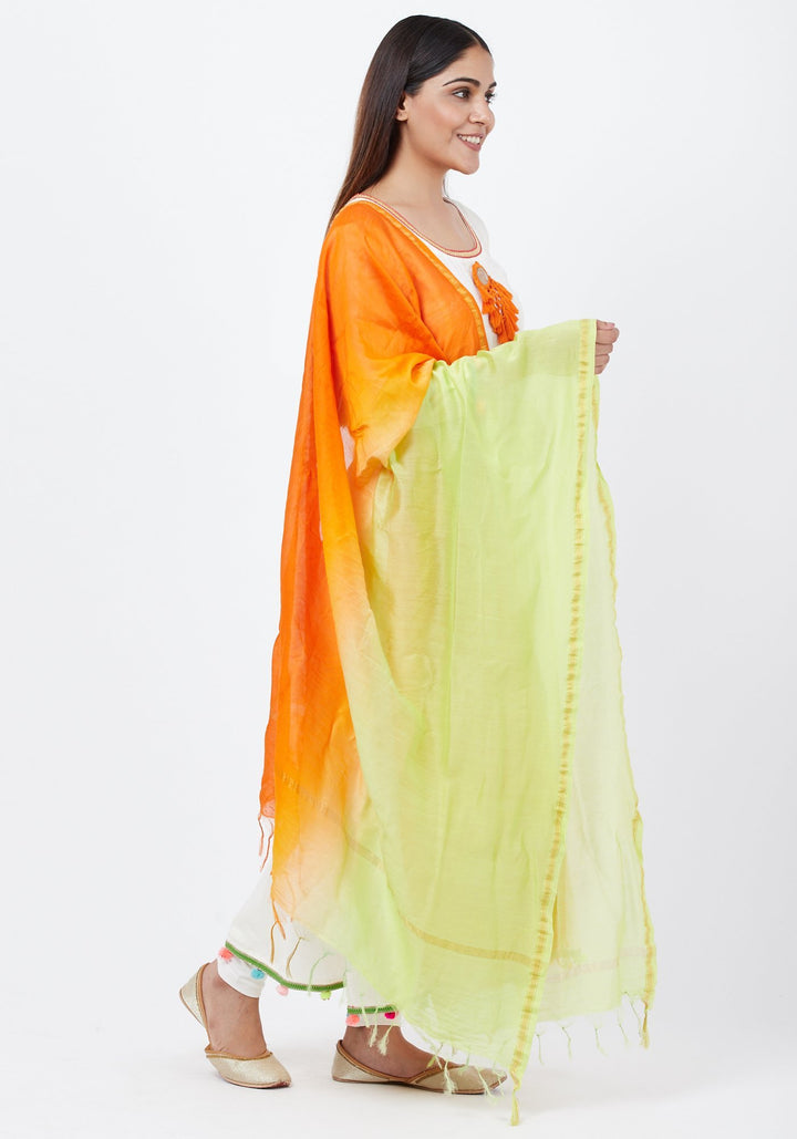 anokherang Combos Off-White Freedom Anarkali with Pom Pom with Leggings  and Freedon Chanderi Dupatta