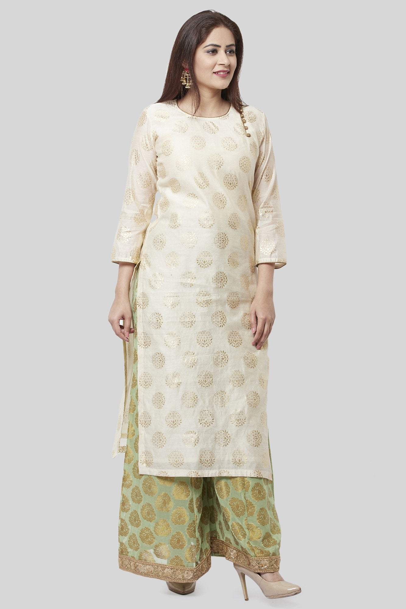 Buy Offwhite Plain  Solid Cotton kurta With gold border at Amazonin