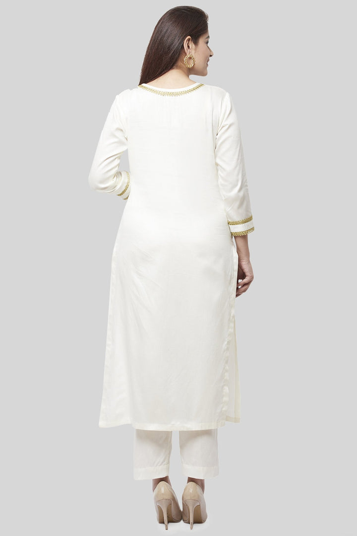 anokherang Combos Off-White Gotta Straight Kurti with Straight Pants and Coral Sequence Dupatta