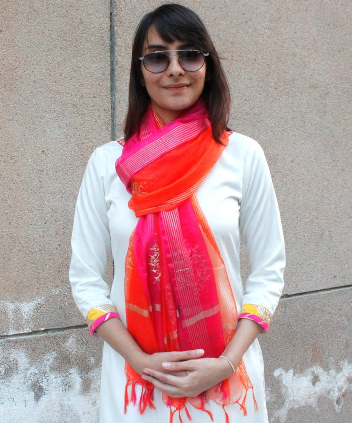 anokherang Combos Off White Kurti with Kalidaar Palazzos and Pink Orange Festive Dupatta