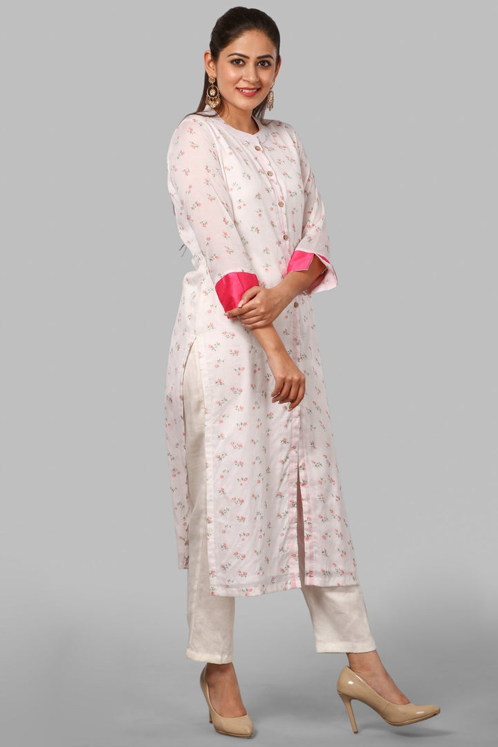 anokherang Combos Off-White Peach Floral Kurti with Straight Pants