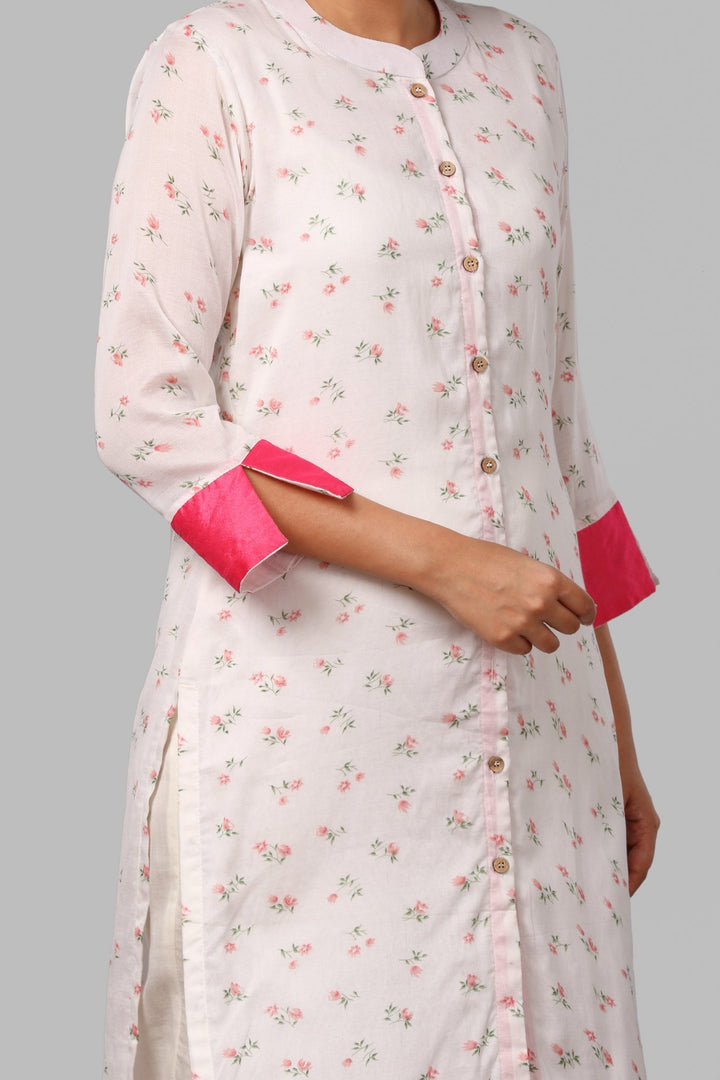 anokherang Combos Off-White Peach Floral Kurti with Straight Pants