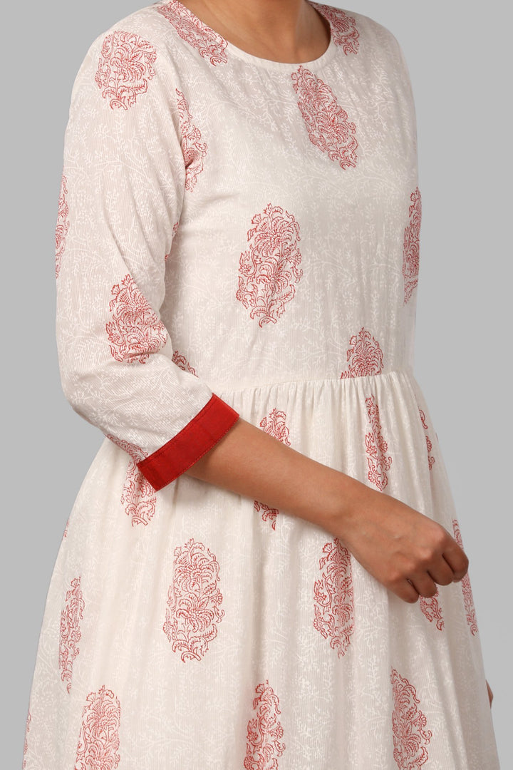 anokherang Combos Off-White Self Red Printed Kurti with Straight Pants