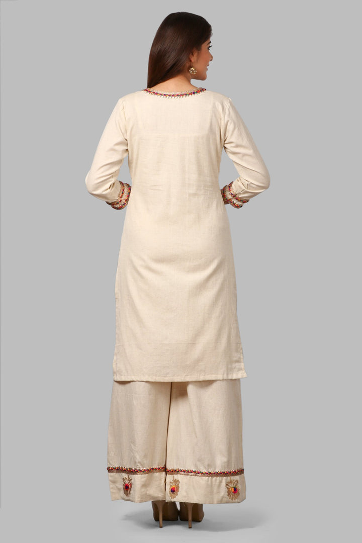 anokherang Combos Off-White Short Gotta Kurti and Floral Gotta & Pom Pom Palazzo with Net Mirror Work Dupatta