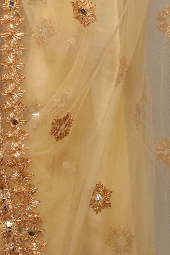 anokherang Combos Off-White Silk Gotta Floor Length Kurti with with Gold Gotta and Mirror Net Dupatta