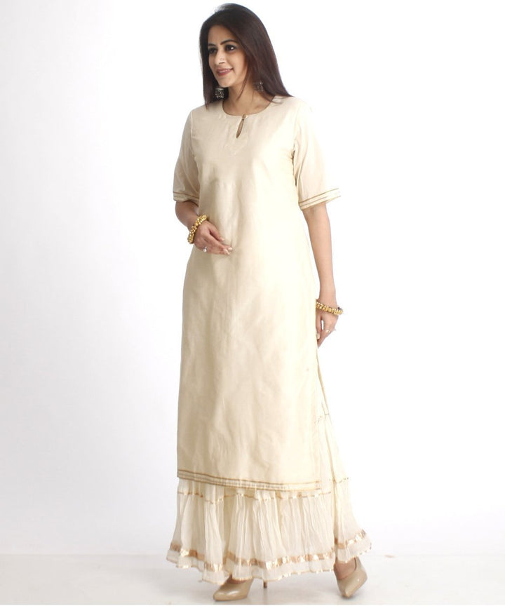 anokherang Combos Off-White Straight Kurti with Off-White Gota Gathered Sharara and Off-White Net Sequenced Dupatta