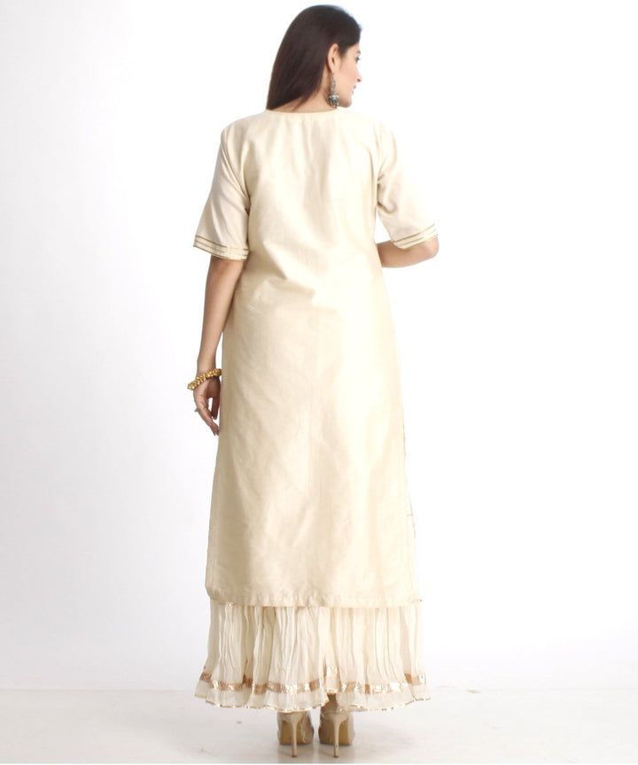 anokherang Combos Off-White Straight Kurti with Off-White Gota Gathered Sharara and Off-White Net Sequenced Dupatta