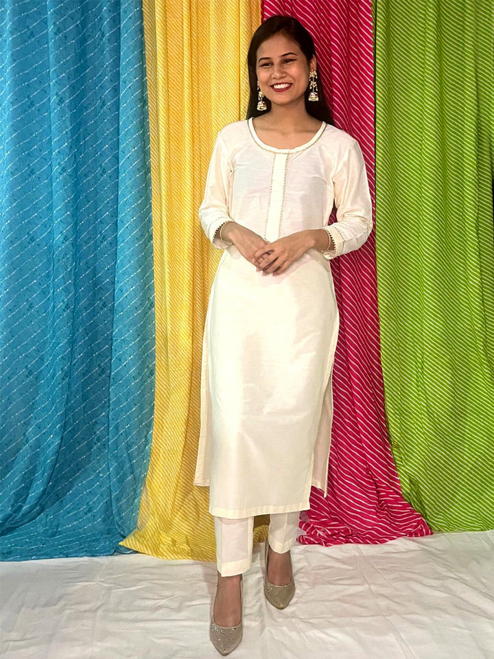 anokherang Combos Off White Straight Kurti with Pants