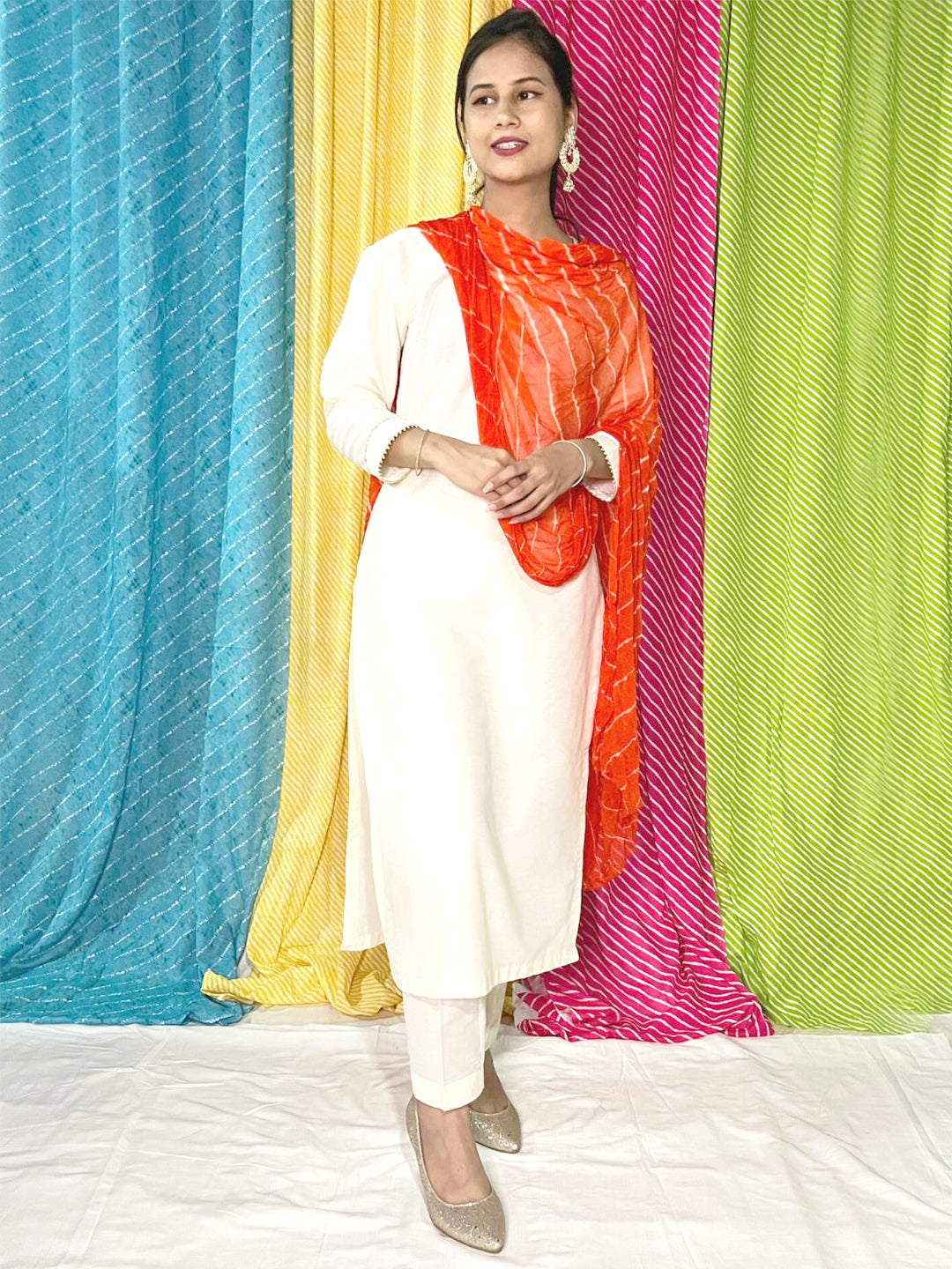 Off White Pant Style Salwar Suit With Dupatta 3886SL02