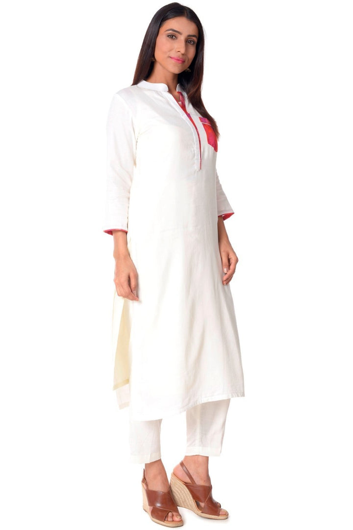 anokherang Combos OffWhite Ikkat Pocket Kurti with Straight Pants