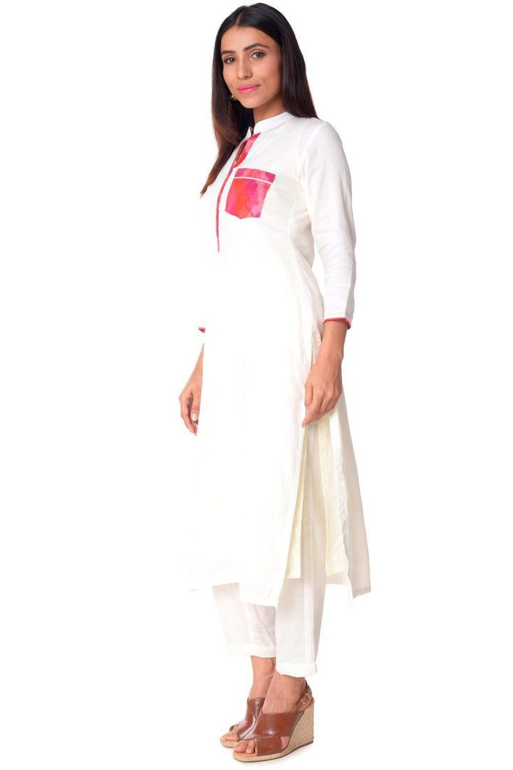 anokherang Combos OffWhite Ikkat Pocket Kurti with Straight Pants