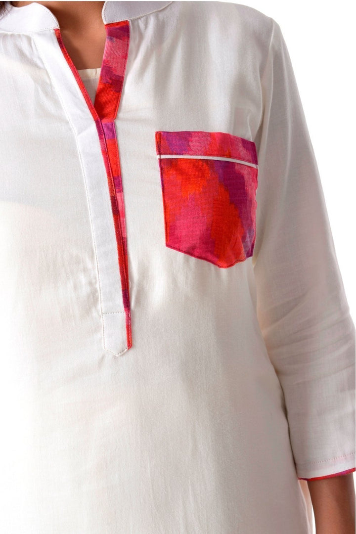 anokherang Combos OffWhite Ikkat Pocket Kurti with Straight Pants