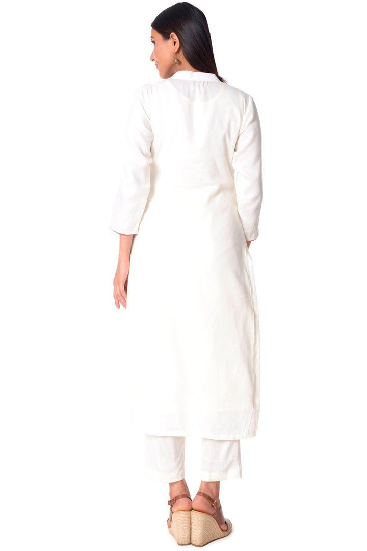 anokherang Combos OffWhite Ikkat Pocket Kurti with Straight Pants