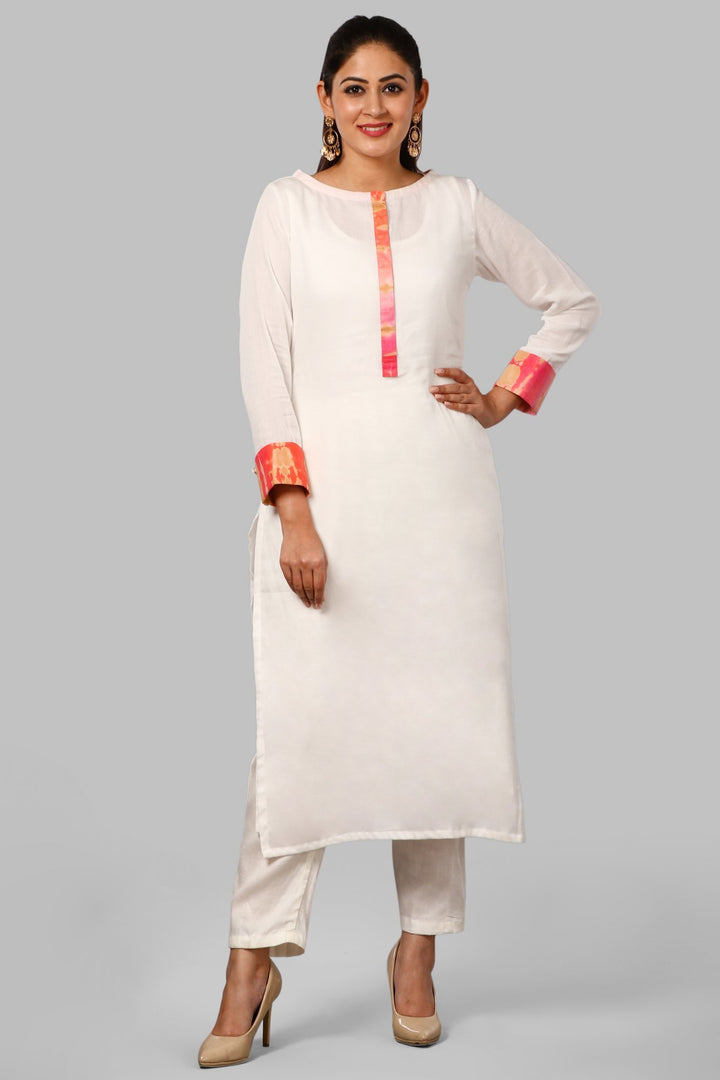 anokherang Combos OffWhite Peach Basant Kurti with Pants