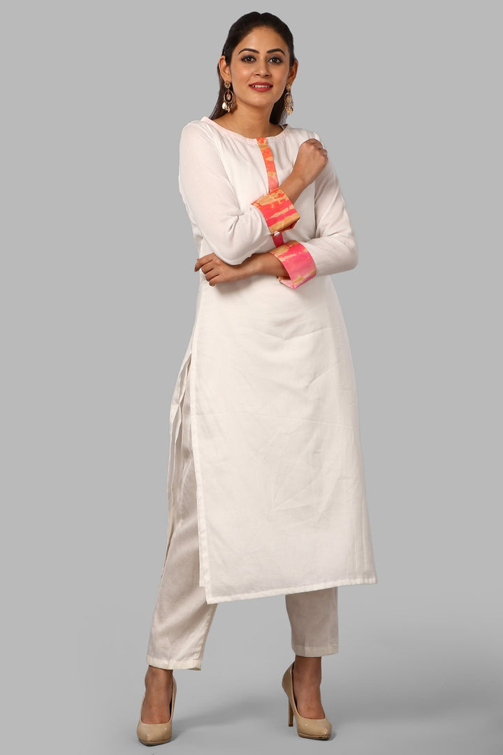 anokherang Combos OffWhite Peach Basant Kurti with Pants