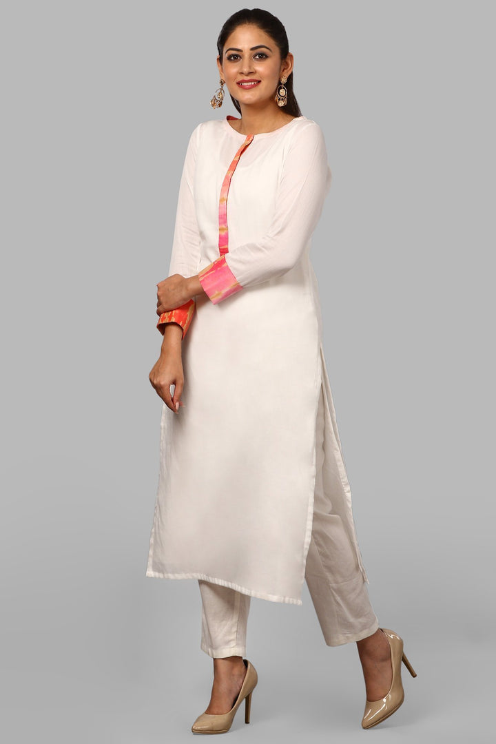 anokherang Combos OffWhite Peach Basant Kurti with Pants
