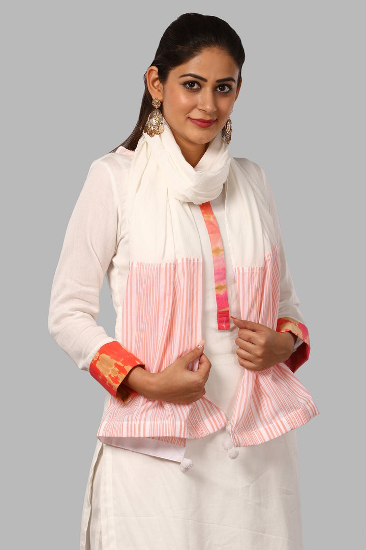 anokherang Combos OffWhite Peach Basant Kurti with Pants and Striped Stole