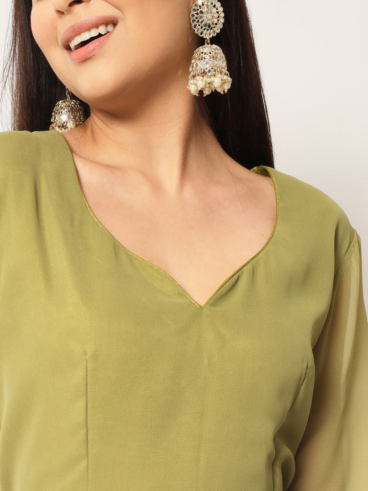 anokherang Combos Olive Green Georgette Anarkali with Churidaar