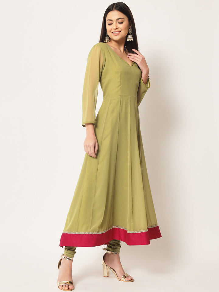 anokherang Combos Olive Green Georgette Anarkali with Churidaar