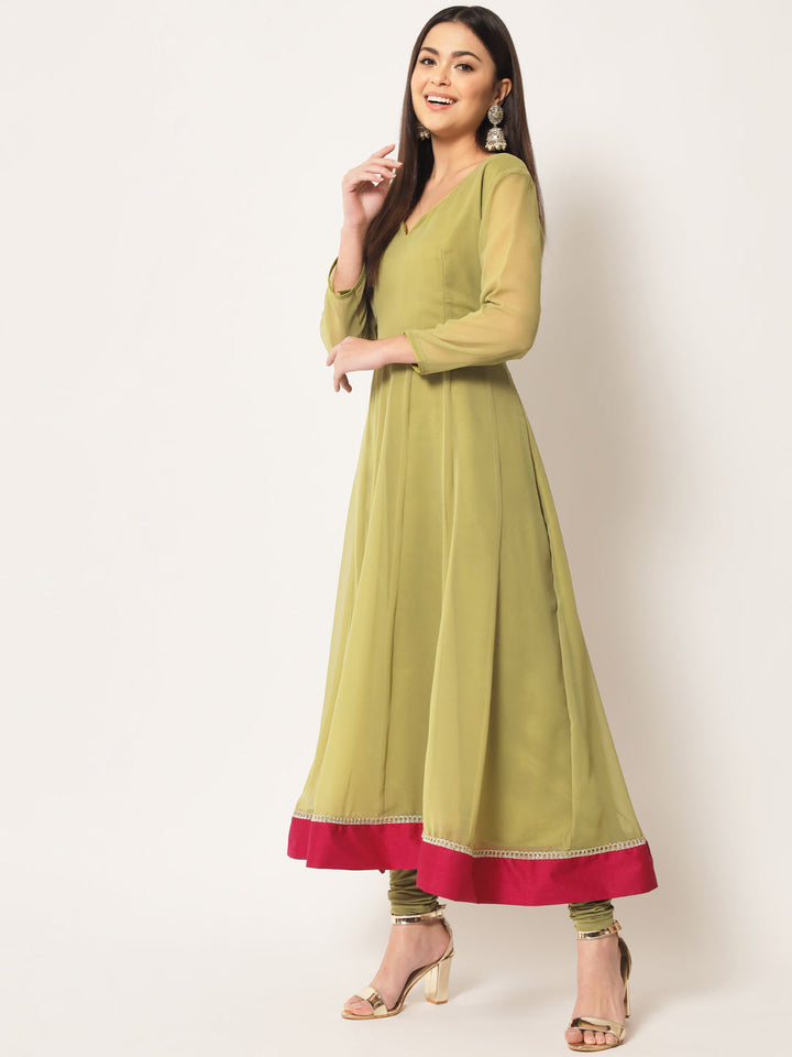 anokherang Combos Olive Green Georgette Anarkali with Churidaar