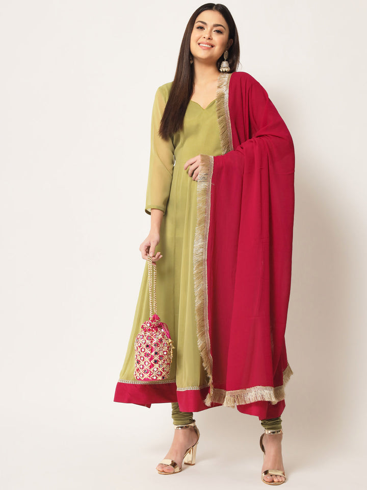 anokherang Combos Olive Green Georgette Anarkali with Churidaar and Dupatta