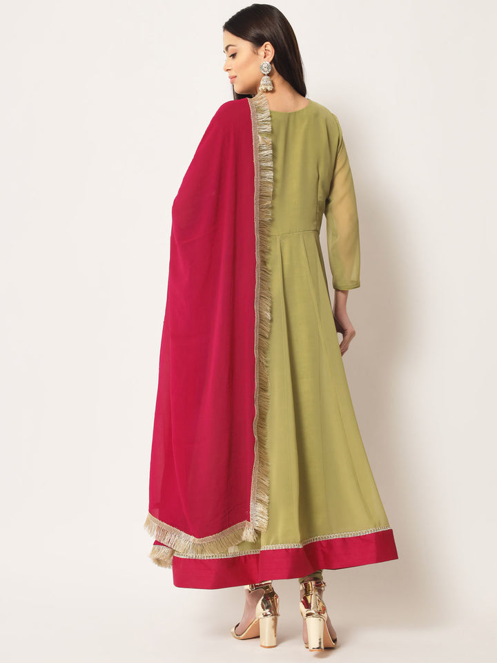 anokherang Combos Olive Green Georgette Anarkali with Churidaar and Dupatta