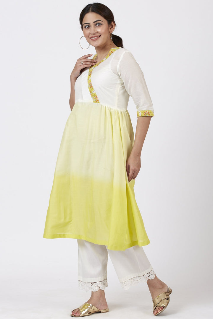 anokherang Combos Ombre Yellow Gathered Kurti with Crochet Pants
