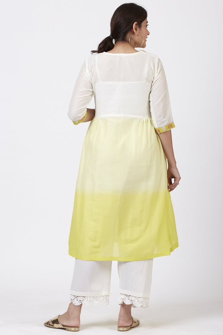 anokherang Combos Ombre Yellow Gathered Kurti with Crochet Pants