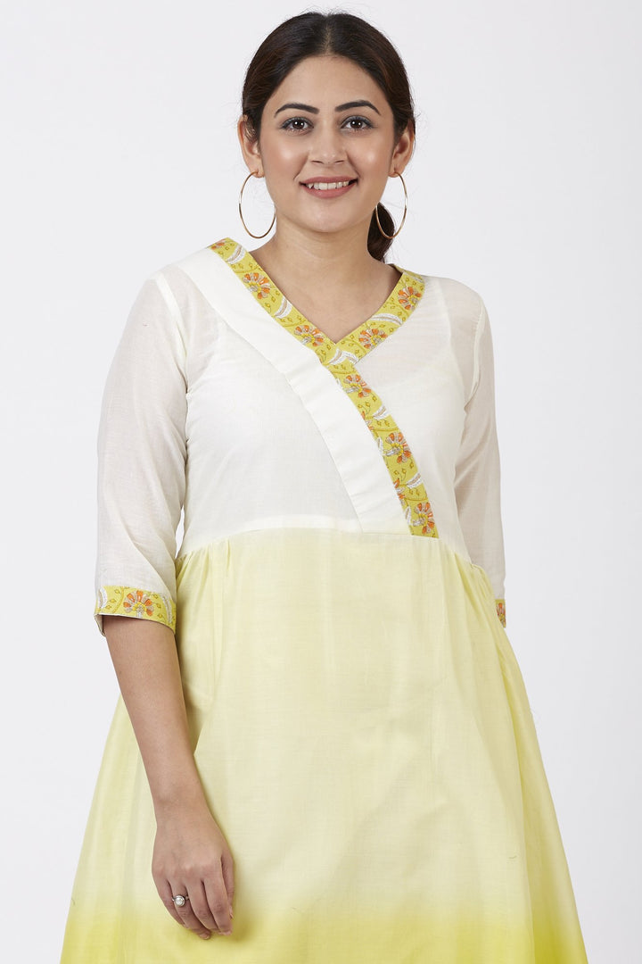 anokherang Combos Ombre Yellow Gathered Kurti with Crochet Pants