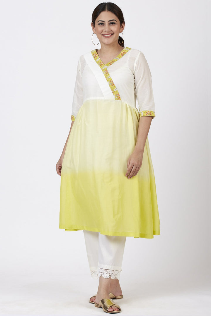 anokherang Combos Ombre Yellow Gathered Kurti with Crochet Pants