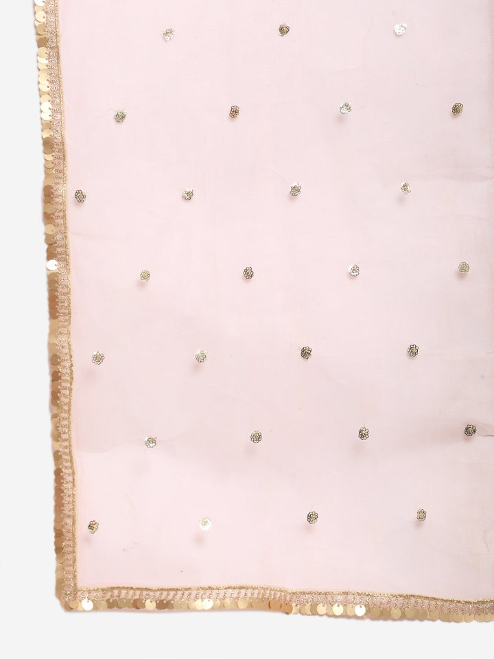 anokherang Combos Onion Pink Short Gota Kurti with Crushed Gathered Gota Sharara and Smiling Peach Scalloped Sequin and Thread Net Dupatta