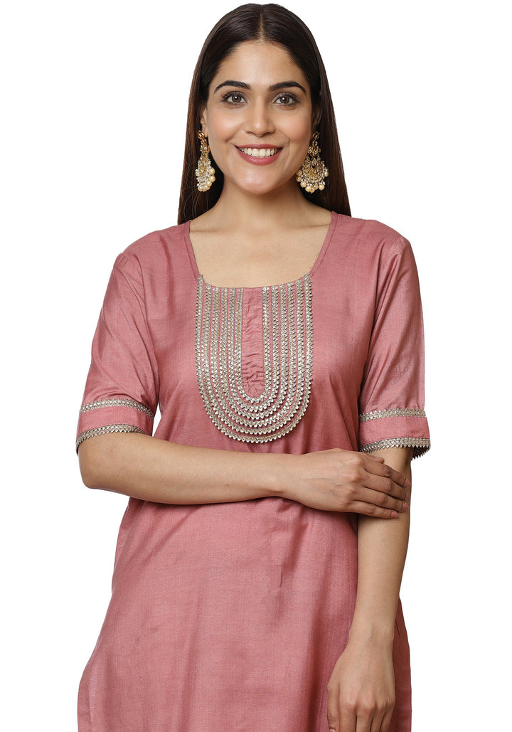 anokherang Combos Onion Pink Short Gotta Kurti with Crushed Gathered Gotta Sharara